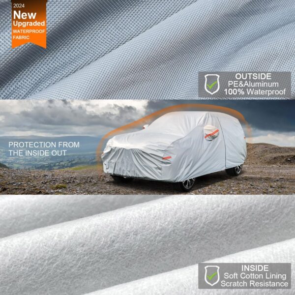 Kayme 6 Layers SUV Car Cover Waterproof All Weather for Automobiles, Outdoor Full Size Cover Rain Sun UV Protection with Zipper Cotton, Universal Fit for SUV Jeep (191-200 inch) - Image 2