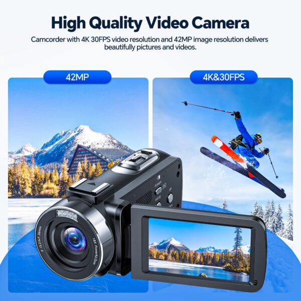 Revolutionary 4K Vlogging Camcorder: 42MP, 18X Zoom & Rotating Screen with Dual Batteries and 32GB SD Card for Endless Creativity! - Image 2