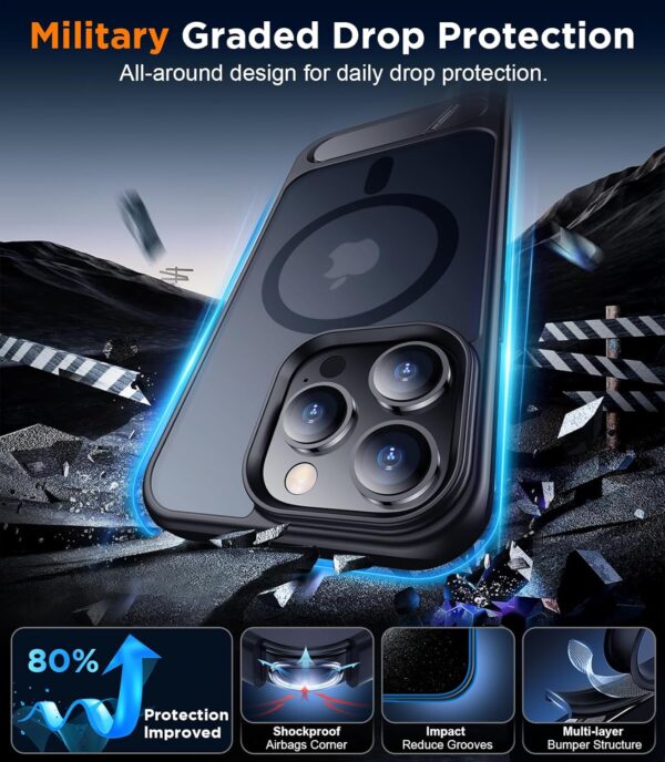 Temdan Magnetic Compatible with iPhone 13 Pro Max Case, [Built-in Invisible Kickstand][Compatible with MagSafe] [Military Grade Shockproof] Slim Translucent Matte Phone Case for iPhone 13 Pro Max 6.7" - Image 3
