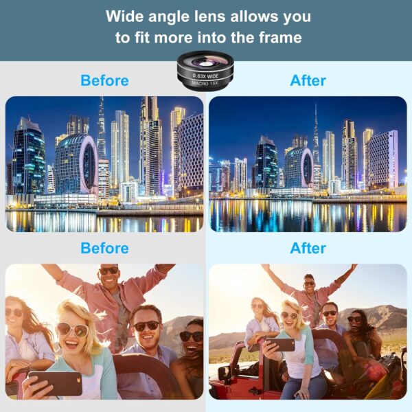 Phone Camera Lens (11 Lenses) Phone Lens Kit, Clip on Fisheye/Macro/Wide Angle Lens Attachment with Travel Case for iPhone 14 13 12 11 Xs X Pro Max Samsung Android Smartphone - Image 4