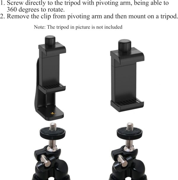 Ailun Phone Holder/Vertical and Horizontal Tripod Mount Adapter Rotatable Bracket with 1/4 inch Screw, Adjustable Clip for iPhone, Android Cell Phone, Selfie Stick, Camera Stand - Image 7