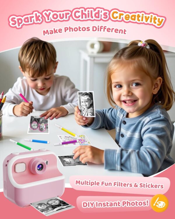 Instant Camera, Front Rear Dual Selfie Kids Camera with 1080P Videos, Holiday Birthday Gifts for Kids Age 3-12, Toddler Portable Travel Print Digital Camera Toy for 4 5 6 7 8 9 Year Boys Girls - Image 5