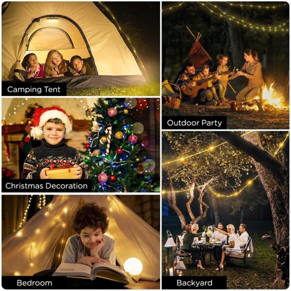 OGERY Camping String Lights, 4 in 1 Quick Storage 32.8FT Rechargeable Tent Lights String with 8 Lighting Modes, Hanging Waterproof Portable LED Lamp for Outdoor Patio Awning Garden Party Essentials - Image 7