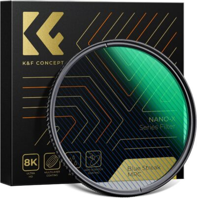 Transform Your Shots: K&F Concept 77mm Anamorphic Blue Streak Lens Filter for Stunning Light Flare Effects