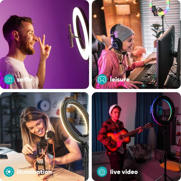 Weilisi 10" Selfie Ring Light with Tripod Stand, 72'' Tall & Phone Holder, 38 Color Modes, Stepless Dimmable/Speed LED Ring Light for iPhone & Android,YouTube, Makeup,TIK Tok - Image 6