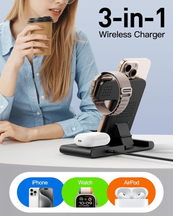 RYND 2025 Wireless Charger for iPhone Charging Station,3 in 1 Fast Max Charging for iPhone 16 15 14 13 12 Pro Max Plus,Charger Stand for Apple Watch Series & Air pods 4 3 2 Pro,Android Samsung Series - Image 7