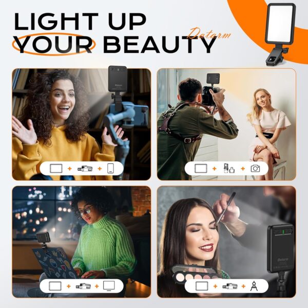 Rechargeable Soft Selfie Light for Phone, Camera, Laptop, 4-14H Battery Portable LED Light for Pictures, Phone Light Clip for Selfie, Vlog, TikTok, Makeup, Video Conference Black - Image 2