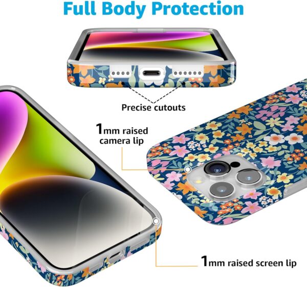 "Petal Power: Slim Navy Floral Case for iPhone 15 Pro - MagSafe & Action Ready!" - Image 7