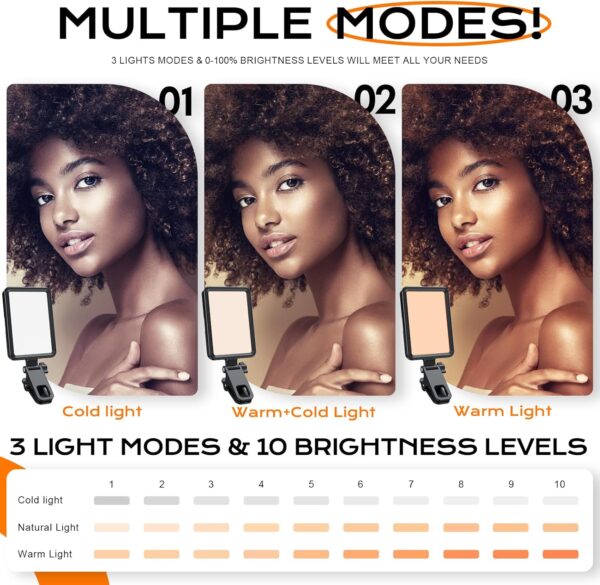 Rechargeable Soft Selfie Light for Phone, Camera, Laptop, 4-14H Battery Portable LED Light for Pictures, Phone Light Clip for Selfie, Vlog, TikTok, Makeup, Video Conference Black - Image 3