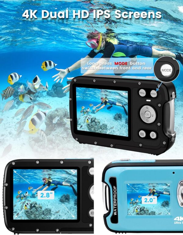 Dive into Clarity: 4K 48MP Dual-Screen Waterproof Camera with Floating Strap & 32GB Card for Ultimate Snorkeling Adventures! - Image 5