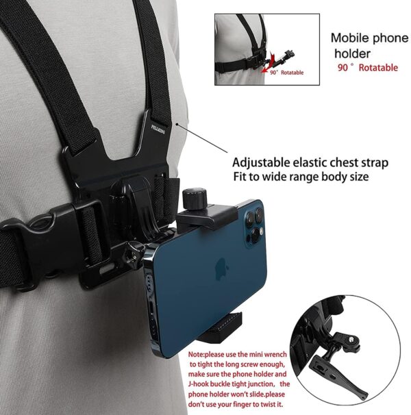 PellKing Mobile Phone Chest Mount Harness Strap Holder Cell Phone Clip Action Camera POV for Samsung iPhone Plus etc - Image 3