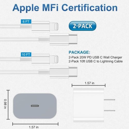 Get Powered Up: Dual Fast Charging Wall Blocks with Extra Long USB C to Lightning Cables for Your iPhone & AirPods! - 이미지 5