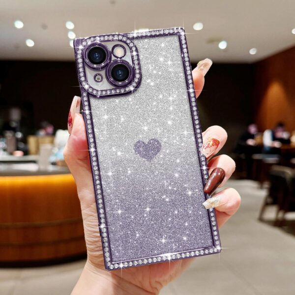 "Dazzling Heart Sparkle: Luxe Crystalline iPhone 14 Case for Glamorous Women and Girls" - Image 7
