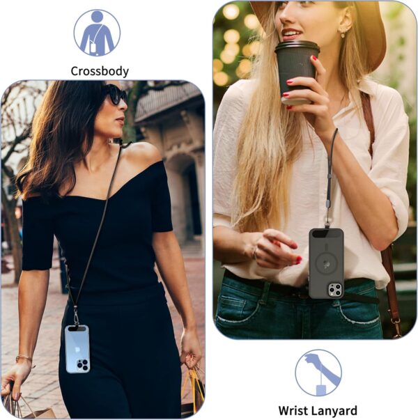 CACOE Cell Phone Lanyard 2 Pcs-1 Pcs Adjustable Neck Strap,1 Pcs Wrist Strap,2 Pcs Pads,Universal Crossbody,Multifuctional Compatible with Most Smartphones(Black) - Image 9