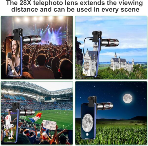 "Ultimate 28X Telephoto Lens Kit for iPhones: Elevate Your Smartphone Photography with E-Clip and Tripod!" - Image 6