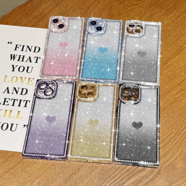 "Dazzling Heart Sparkle: Luxe Crystalline iPhone 14 Case for Glamorous Women and Girls" - Image 6