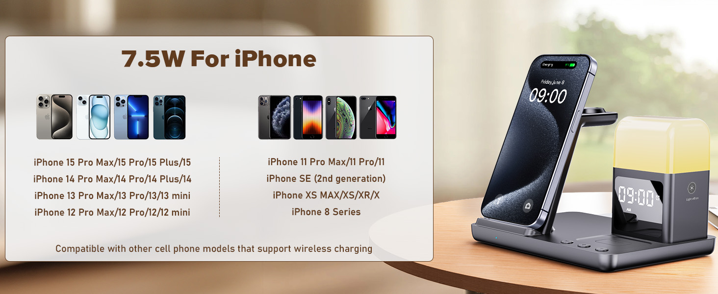 6 in 1 Wireless Charging Station for Apple Charging Station for Multiple Devices with Alarm Clock and Night Light nightstand for iPhone 16 15 14 13 for Apple Watch 13 6 in 1 Wireless Charging Station for Apple Charging Station for Multiple Devices with Alarm Clock and Night Light nightstand for iPhone 16 15 14 13 for Apple Watch-