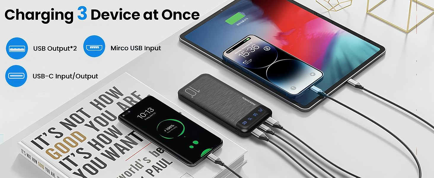 Power Bank 10000mAh Portable Charger Slim External Battery Pack with 2 USB 2.4A Outputs and USB C In/Out Compatible with Huawei iPhone 16 15 14 13 12 iPad Samsung Galaxy S20 Android Tablet (Black) 13 Power Bank 10000mAh Portable Charger Slim External Battery Pack with 2 USB 2.4A Outputs and USB C In/Out Compatible with Huawei iPhone 16 15 14 13 12 iPad Samsung Galaxy S20 Android Tablet (Black)-