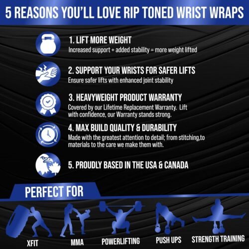 Rip Toned 18” Wrist Wraps - Wrist Straps for Weightlifting - Lift Better, Protect Wrist Pain - Adjustable, Durable, Machine Washable - Wrist Wraps for Weightlifting - USPA Endorsed for Men & Women - 이미지 6