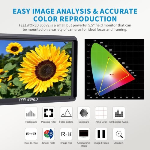 FEELWORLD S55 6 inch Camera DSLR Field Monitor Small Full HD 1920x1080 IPS LUT Video Peaking Focus Assist with 4K HDMI 8.4V DC Input Output Professional Video Accessories - 이미지 4