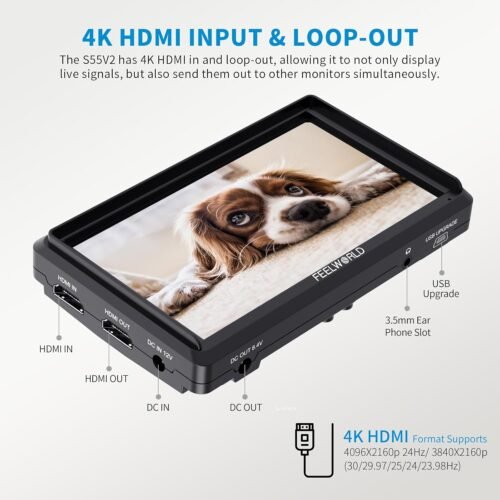 FEELWORLD S55 6 inch Camera DSLR Field Monitor Small Full HD 1920x1080 IPS LUT Video Peaking Focus Assist with 4K HDMI 8.4V DC Input Output Professional Video Accessories - 이미지 5