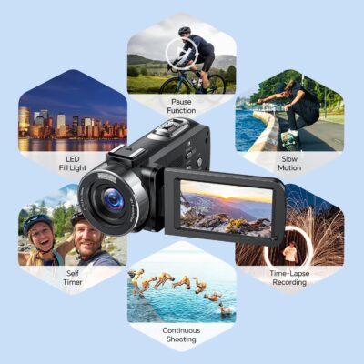 Camcorder Video Camera 4k 42MP, 18X Digital Zoom Vlogging Video Recorder for YouTube 3”270°Rotation Screen Compact 4K Travel Camcorders with 2 Batteries, 32GB SD Card, Remote Control - 이미지 6