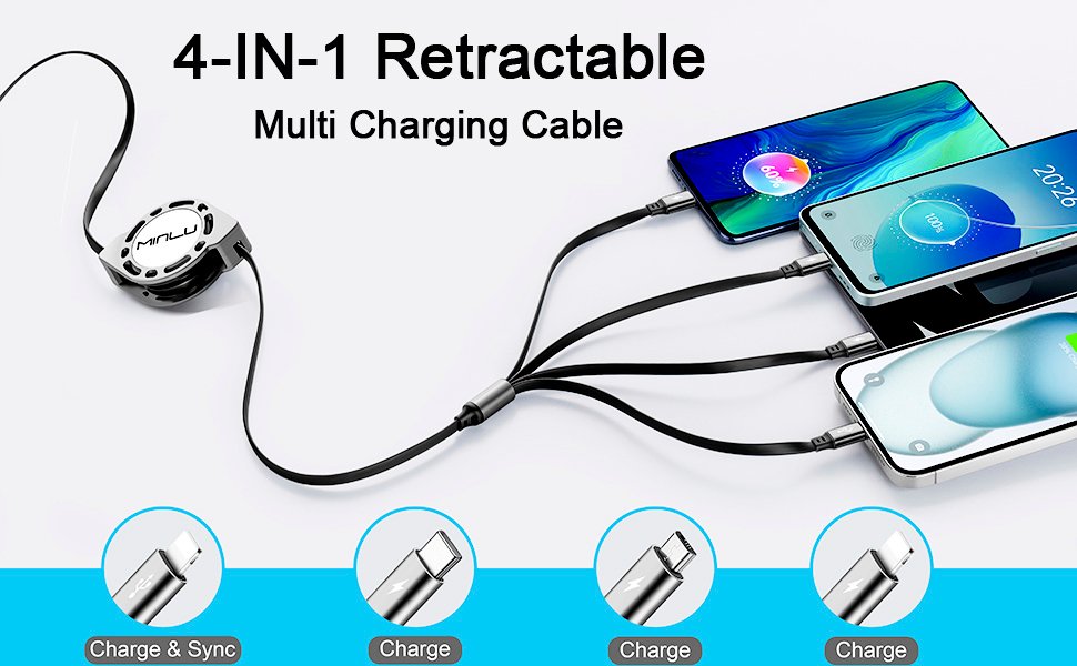 Multi Charging Cable 4A, 2Pack 4Ft Retractable Multi Fast Charger Cable, Multiple Charging Cord, 4 in 1 Multi USB Cable with Type C/Micro USB Ports for Cell Phones/IP/Galaxy/PS/Tablets/iPads 8 Multi Charging Cable 4A, 2Pack 4Ft Retractable Multi Fast Charger Cable, Multiple Charging Cord, 4 in 1 Multi USB Cable with Type C/Micro USB Ports for Cell Phones/IP/Galaxy/PS/Tablets/iPads-