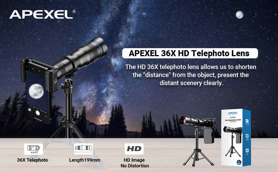 APEXEL High Power 36X HD Telephoto Lens, Telephoto Mobile Cell Phone Lens with Tripod for iPhone 16/15/14/13 Pro, Samsung and Most Smartphone 8 APEXEL High Power 36X HD Telephoto Lens, Telephoto Mobile Cell Phone Lens with Tripod for iPhone 16/15/14/13 Pro, Samsung and Most Smartphone-