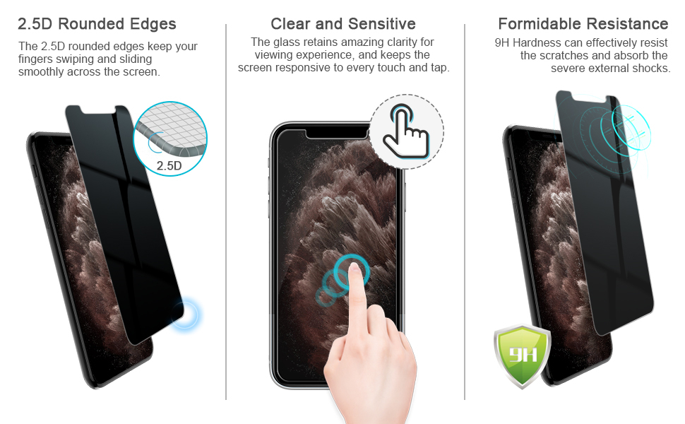 JETech Privacy Screen Protector for iPhone 11 Pro, iPhone Xs and iPhone X 5.8-Inch, Anti Spy Tempered Glass Film, 2-Pack 10 JETech Privacy Screen Protector for iPhone 11 Pro, iPhone Xs and iPhone X 5.8-Inch, Anti Spy Tempered Glass Film, 2-Pack-