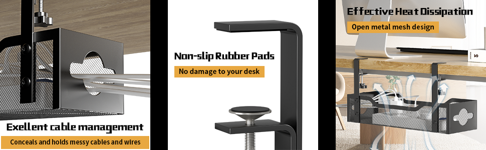 Under Desk Cable Management Tray No Drill, Metal Mesh Cable Management Under Desk with Clamp Mount, 2 Hole Cable Tray with Wire Management and Cord Organizer for Home Office Standing Desk 10 Under Desk Cable Management Tray No Drill, Metal Mesh Cable Management Under Desk with Clamp Mount, 2 Hole Cable Tray with Wire Management and Cord Organizer for Home Office Standing Desk-