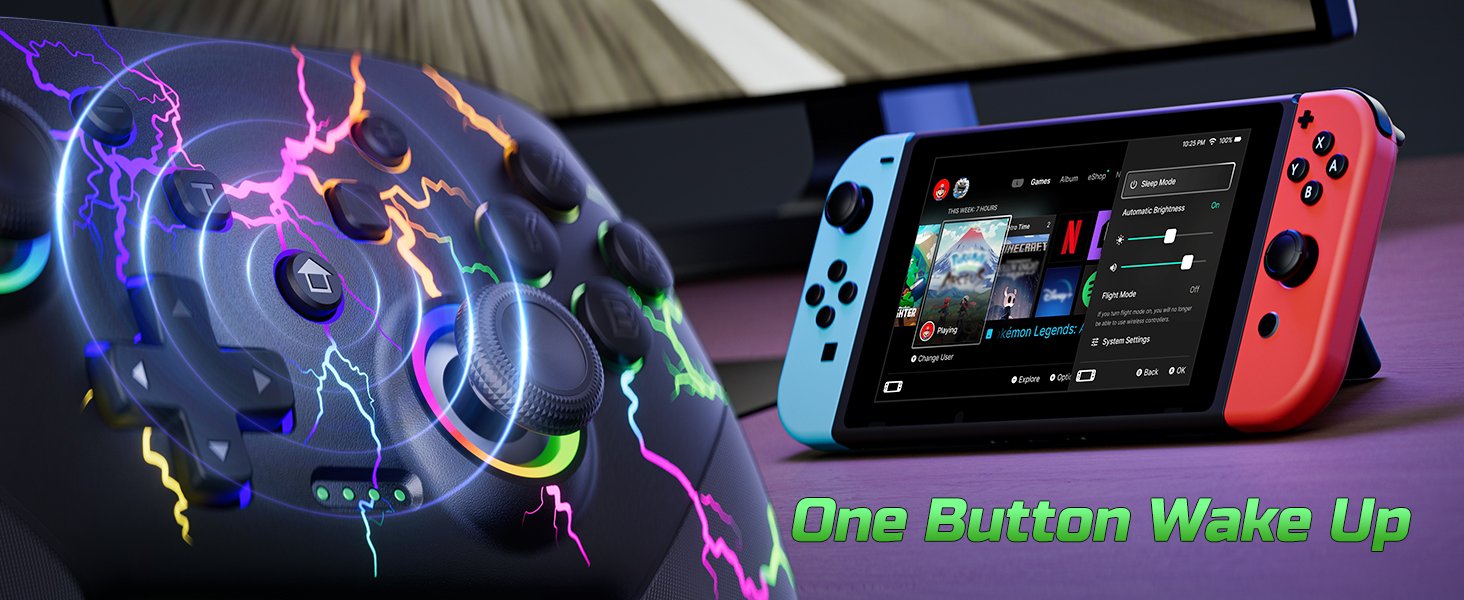 VOYEE Switch Controllers Compatible with Switch/Lite/OLED/PC Windows, 1000mAh Programmable RGB Lightning LED, Wireless Pro Controller with One Key Pairing/Wake Up/Turbo/Vibration 12 VOYEE Switch Controllers Compatible with Switch/Lite/OLED/PC Windows, 1000mAh Programmable RGB Lightning LED, Wireless Pro Controller with One Key Pairing/Wake Up/Turbo/Vibration-