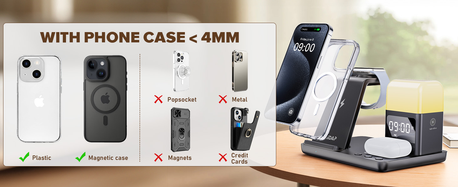 6 in 1 Wireless Charging Station for Apple Charging Station for Multiple Devices with Alarm Clock and Night Light nightstand for iPhone 16 15 14 13 for Apple Watch 15 6 in 1 Wireless Charging Station for Apple Charging Station for Multiple Devices with Alarm Clock and Night Light nightstand for iPhone 16 15 14 13 for Apple Watch-