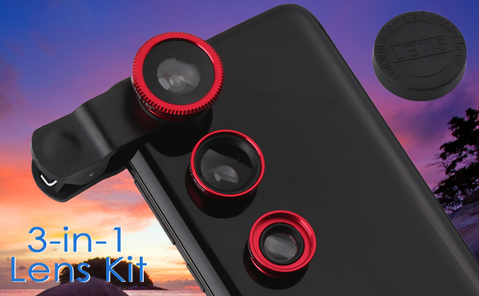 KINGMAS 3 in 1 Universal Fish Eye Lens, Macro Clip Lens Wide-Angle Camera Lens Kit for iPad iPhone Samsung Android and Most Smartphones (Red) 8 KINGMAS 3 in 1 Universal Fish Eye Lens, Macro Clip Lens Wide-Angle Camera Lens Kit for iPad iPhone Samsung Android and Most Smartphones (Red)-