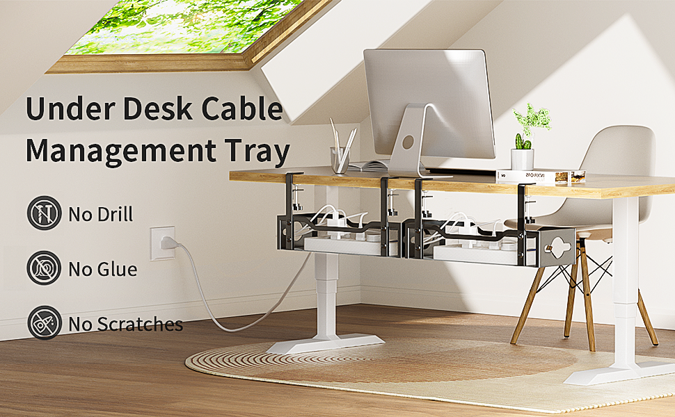 Under Desk Cable Management Tray No Drill, Metal Mesh Cable Management Under Desk with Clamp Mount, 2 Hole Cable Tray with Wire Management and Cord Organizer for Home Office Standing Desk 8 Under Desk Cable Management Tray No Drill, Metal Mesh Cable Management Under Desk with Clamp Mount, 2 Hole Cable Tray with Wire Management and Cord Organizer for Home Office Standing Desk-