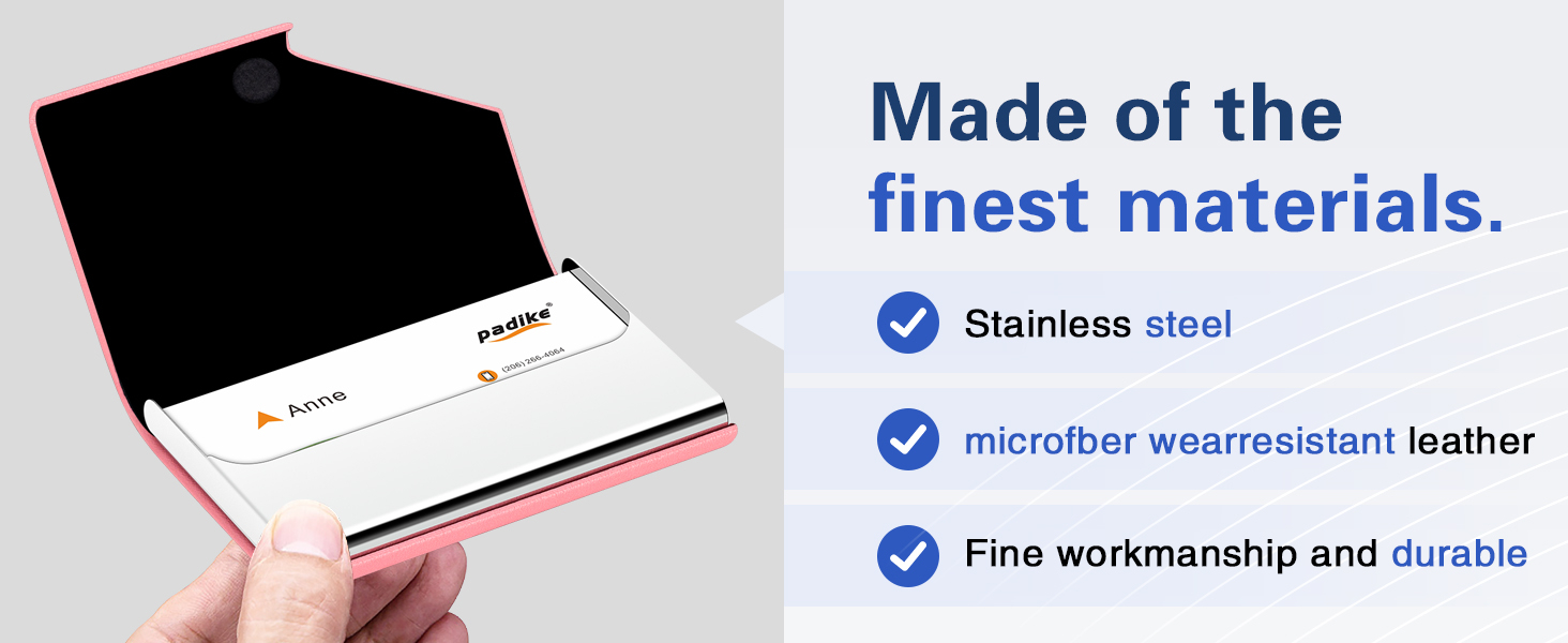 Padike Business Card Holder, PU Leather & Stainless Steel Multi Card Case for Men & Women, Name Card Holder, Credit Card Wallet, ID Case/Holder with Magnetic Closure (Pink) 9 Padike Business Card Holder, PU Leather & Stainless Steel Multi Card Case for Men & Women, Name Card Holder, Credit Card Wallet, ID Case/Holder with Magnetic Closure (Pink)-