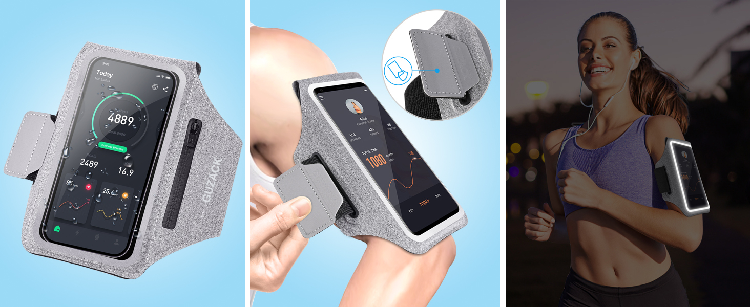 GUZACK Running Armband Case for iPhone 16/15/14/13/12/11 Pro Max, Galaxy S25/S24/S23/S22, Universal Cell Phone Arm Holder with Key Pocket & Card Slot, Gray 13 GUZACK Running Armband Case for iPhone 16/15/14/13/12/11 Pro Max, Galaxy S25/S24/S23/S22, Universal Cell Phone Arm Holder with Key Pocket & Card Slot, Gray-