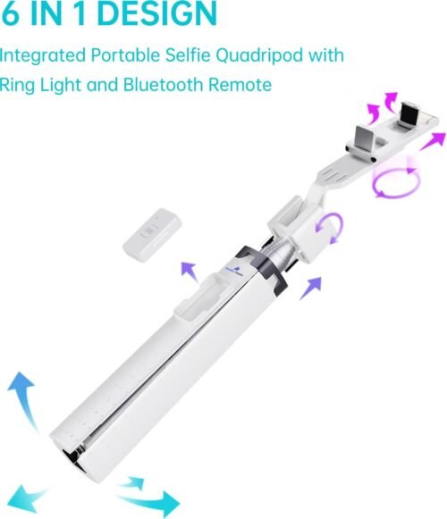 Ambertronix 40” Selfie Stick Tripod Quadrapod, Onboard Light, Wireless Bluetooth Remote, Extendable, Stainless Steel, 3 Light Modes, 9 Brightness Levels, Compatible with All iPhone & Android Devices - 이미지 4