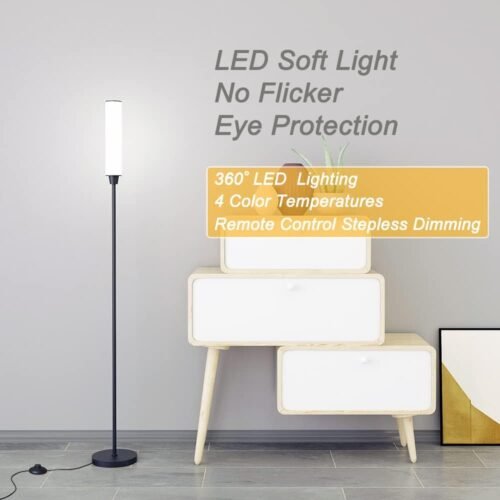 Floor Lamp with Remote Control,Bright Floor Lamps for Living Room/Bedroom/Office, Stepless Adjustable 3000K-6000K Colors and 10-100% Brightness,Standing Light with Foot Switch (Black) - 이미지 4