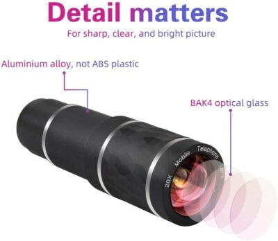 Phone Camera Lens Kit for iPhone, Android, 20X Telephoto Zoom Lens, Phone Wide Angle & Macro Lens, Fisheye, CPL Lenses Compatible with iPhone 12 11 X Xs XR 8 7 6 Plus Samsung and Other Smartphone - 이미지 2