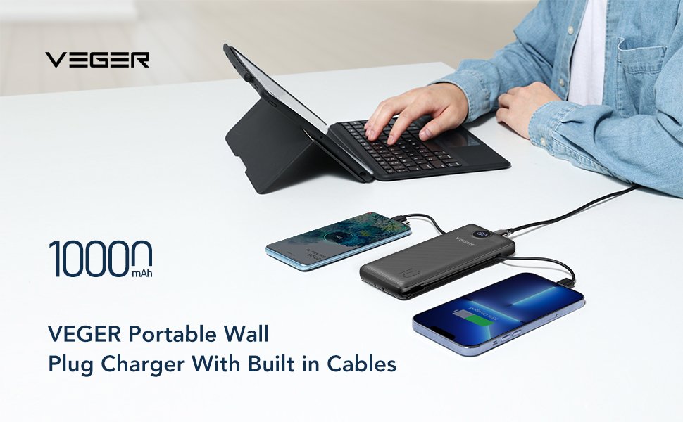 VEGER Portable Charger for iPhone Built in Cables and Wall Plug, 10000mah Slim Fast Charging USB C Power Bank, Travel Essential Battery Pack Compatible with iPhones, iPad, Samsung More Devices(Black) 10 VEGER Portable Charger for iPhone Built in Cables and Wall Plug, 10000mah Slim Fast Charging USB C Power Bank, Travel Essential Battery Pack Compatible with iPhones, iPad, Samsung More Devices(Black)-