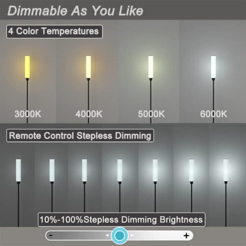 Floor Lamp with Remote Control,Bright Floor Lamps for Living Room/Bedroom/Office, Stepless Adjustable 3000K-6000K Colors and 10-100% Brightness,Standing Light with Foot Switch (Black) - 이미지 3