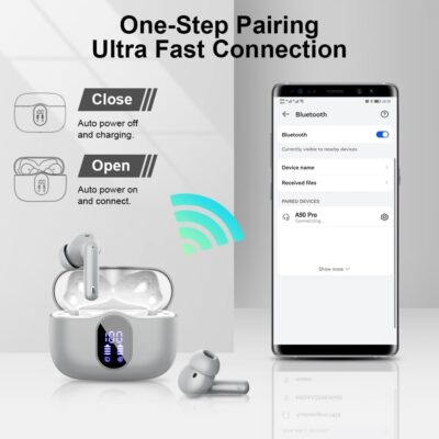 Wireless Earbuds Bluetooth 5.4 Headphones Bass Stereo Ear Buds with Noise Cancelling Mic LED Display in Ear Earphones IP7 Waterproof 36H Playtime for Laptop Pad Phones Sports Workout Grey - 이미지 5