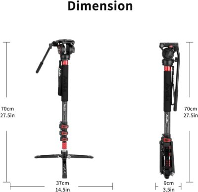 Avella CD324 Carbon Fiber Video Monopod Kit, with Fluid Head and Removable feet, 71 Inch Max Load 13.2 LB for Canon Nikon Sony Olympus Panasonic DSLR Camera - 이미지 8