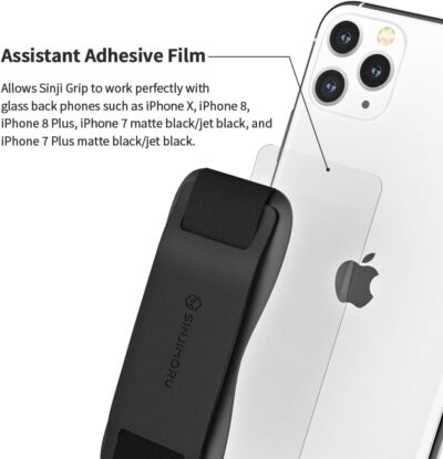 Sinjimoru Phone Grip with Silicone Band – Comfortable One-Hand Holder & Kickstand for Smartphones, Tablets, and eReaders for iPhone, Android, and Kindle Sinji Grip Silicone Black - 이미지 4