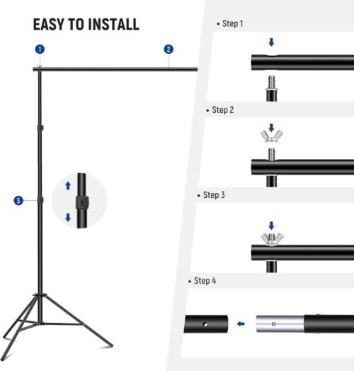 Neewer Photo Studio Backdrop Support System, 10ft/3m Wide 6.6ft/2m High Adjustable Background Stand with 4 Crossbars, 6 Backdrop Clamps, 2 Sandbags, and Carrying Bag for Portrait & Studio Photography - 이미지 4