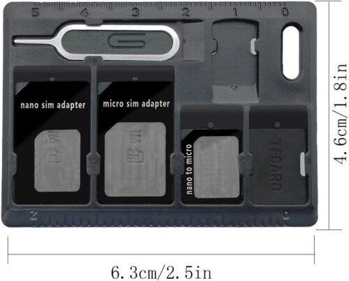 1 Pack SIM Card Holders with Tray Opener Pins, Card Storage Tool Set for Standard Micro Nano Micro-SD Memory Cards, with 3 Card Adapters and 1 Eject Pins - Black - 이미지 2