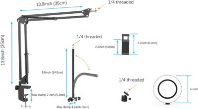 Overhead Camera Mount with Ring Light, Flexible Articulating Phone Arm Stand Compatible with iPhone, Logitech Webcam, Desk Tripod for YouTube Live Stream Cooking Nail Video Recording - 이미지 6