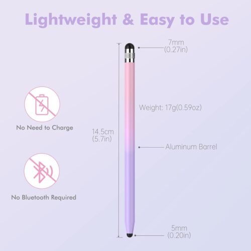 5Pcs Stylus Pens, 2 in 1 Stylus Pen for Touchscreen High Sensitivity Capacitive Stylus for iPad, iPhone, Android Samsung Tablets Skylight Calendar All Universal Touchscreen Devices with 10 Rubber Tips - 이미지 2