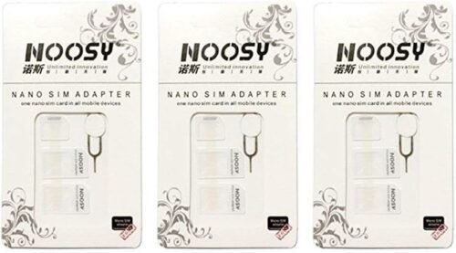 SIM Card Adapter KIT 3-Pack by Noosy (9 Total Adapters: Nano to Micro, Nano to Regular, Micro to Regular) with SIM Extractor/Pin Ejector (White)