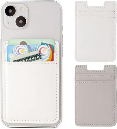2Pack Phone Wallet,Leather Phone Card Holder Adhesive Stick On Credit Card Pocket for Back of Phone Case iPhone and Android-White,Grey